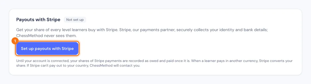La tarjeta Pagos con Stripe con el botón Configurar pagos con Stripe resaltado